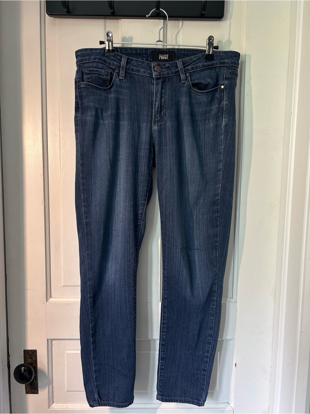 PAIGE Straight Leg Jeans in Dark Blue Wash